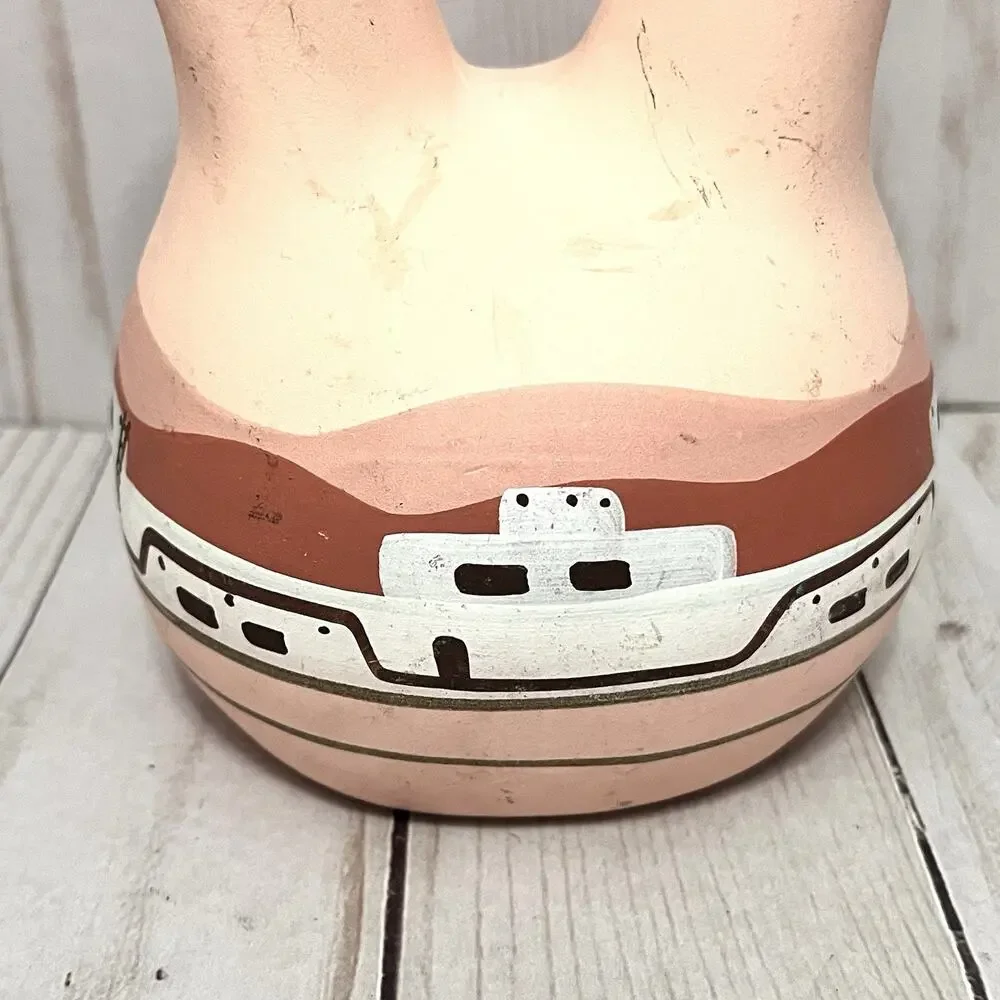 Vintage Southwestern Hand Painted Clay Pottery Wedding Vase 1980's TESA